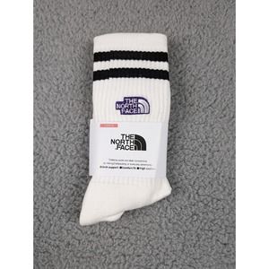The North Face Crew Socks Mens Large 9-11 White Black Striped Embroidered Logo‎